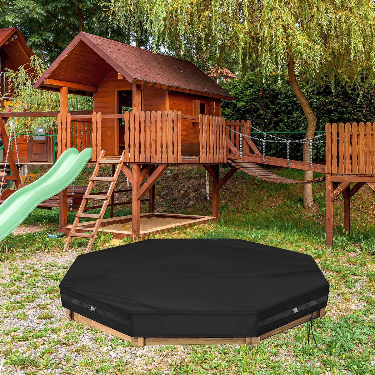 Kasla Octagon Sandbox Cover folds easily for compact storage after use.
