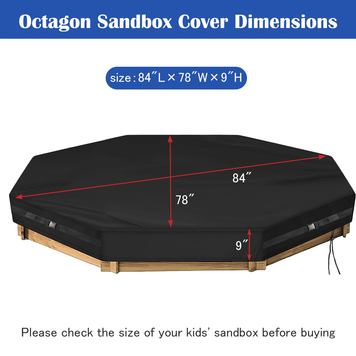 Kasla Octagon Sandbox Cover highlights waterproof coating to protect the sandbox.
