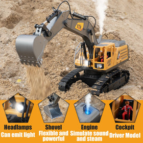 KASQERT RC excavator showing lights and sound for realistic play scenarios