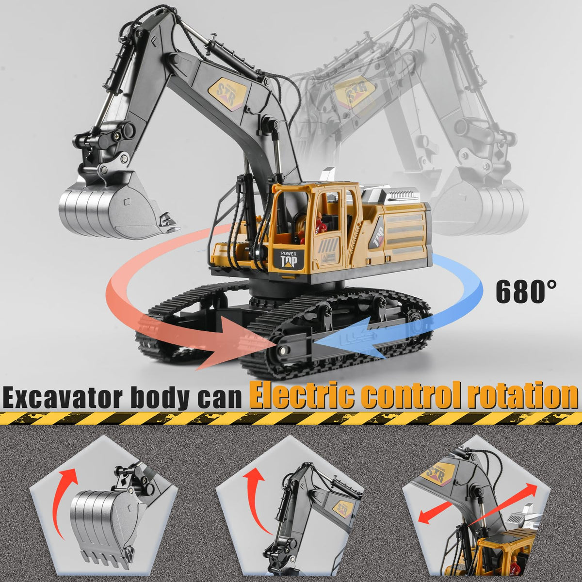 KASQERT RC excavator rotation demonstrating wide range of motion