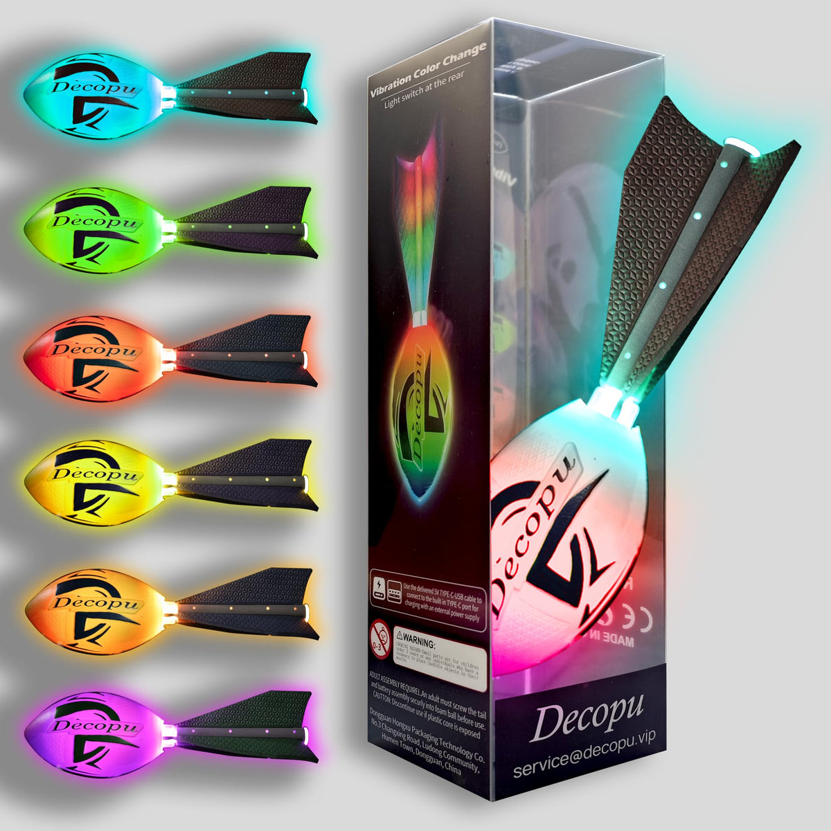 KASTUMBGA glow football recharge port and Type-C charging for quick power.