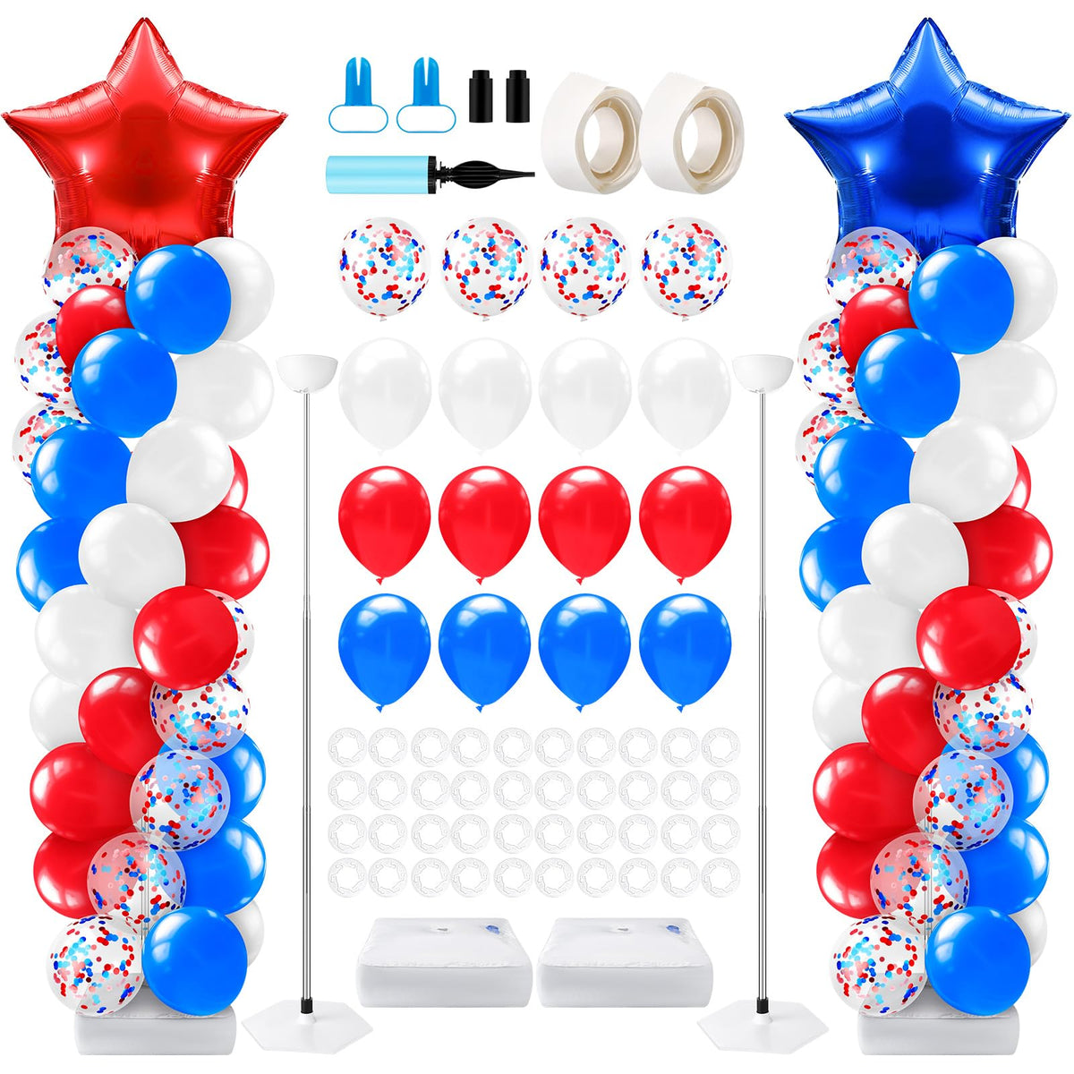 Kasyat balloon column stand with star balloons for a festive patriotic backdrop.