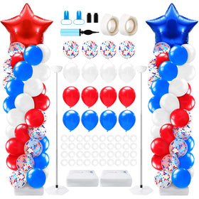 Kasyat balloon column stand with star balloons for a festive patriotic backdrop.