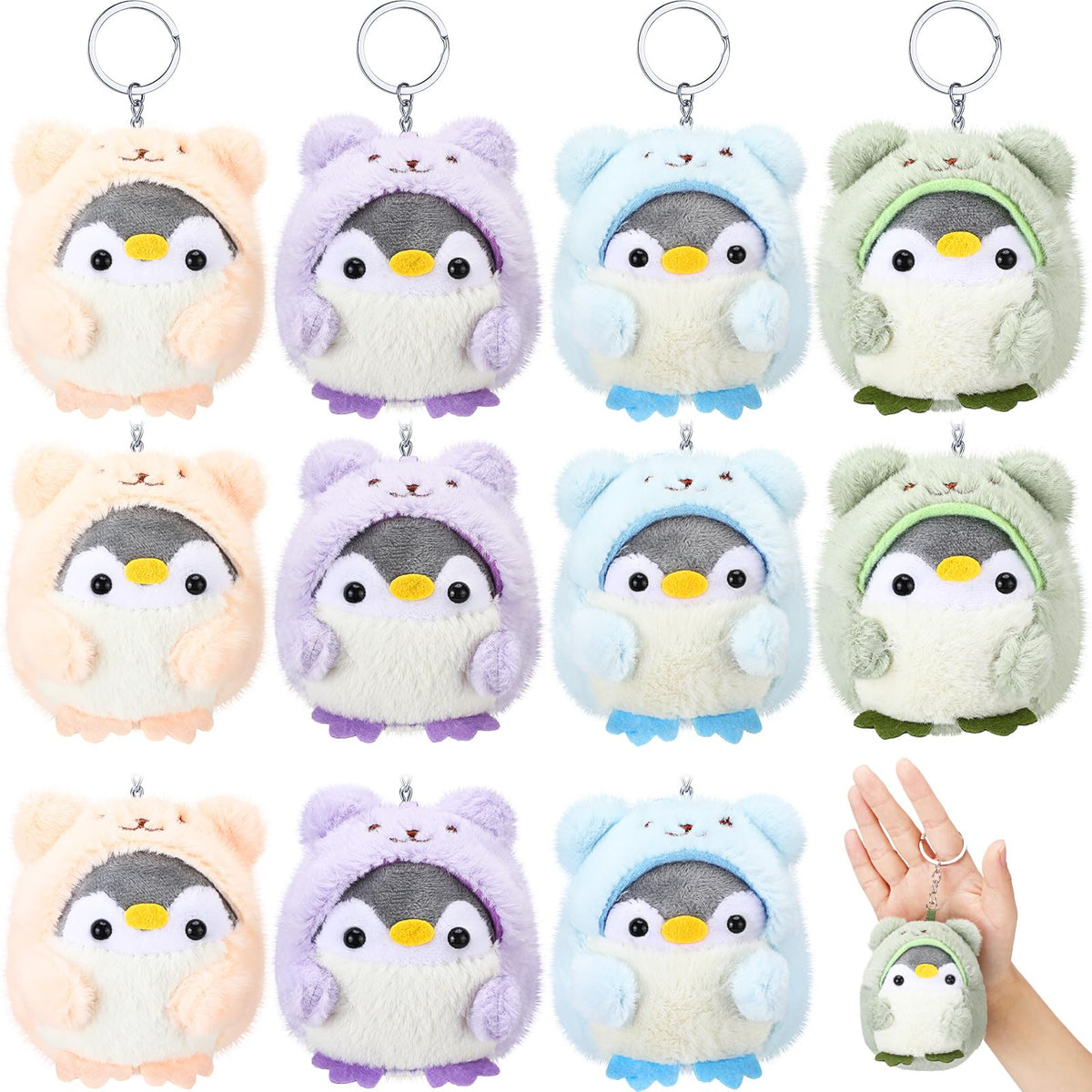 Kasyat mini penguin plush keychain adds cute charm to bags.