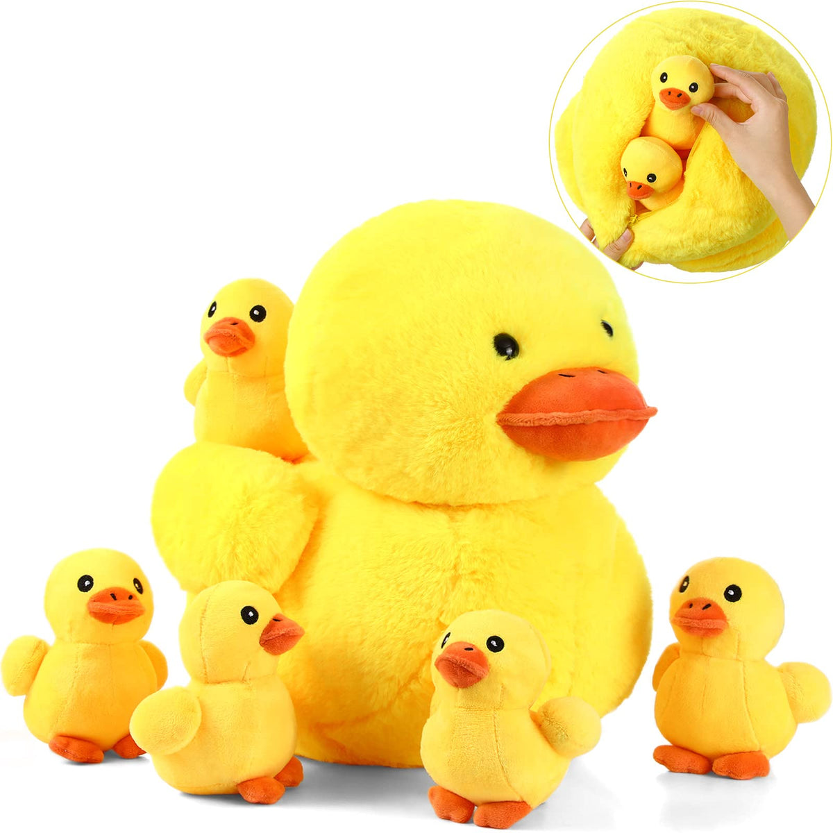 Kasyat Mommy Duck with five ducklings plush set, perfect for imaginative storytelling and cuddly play.