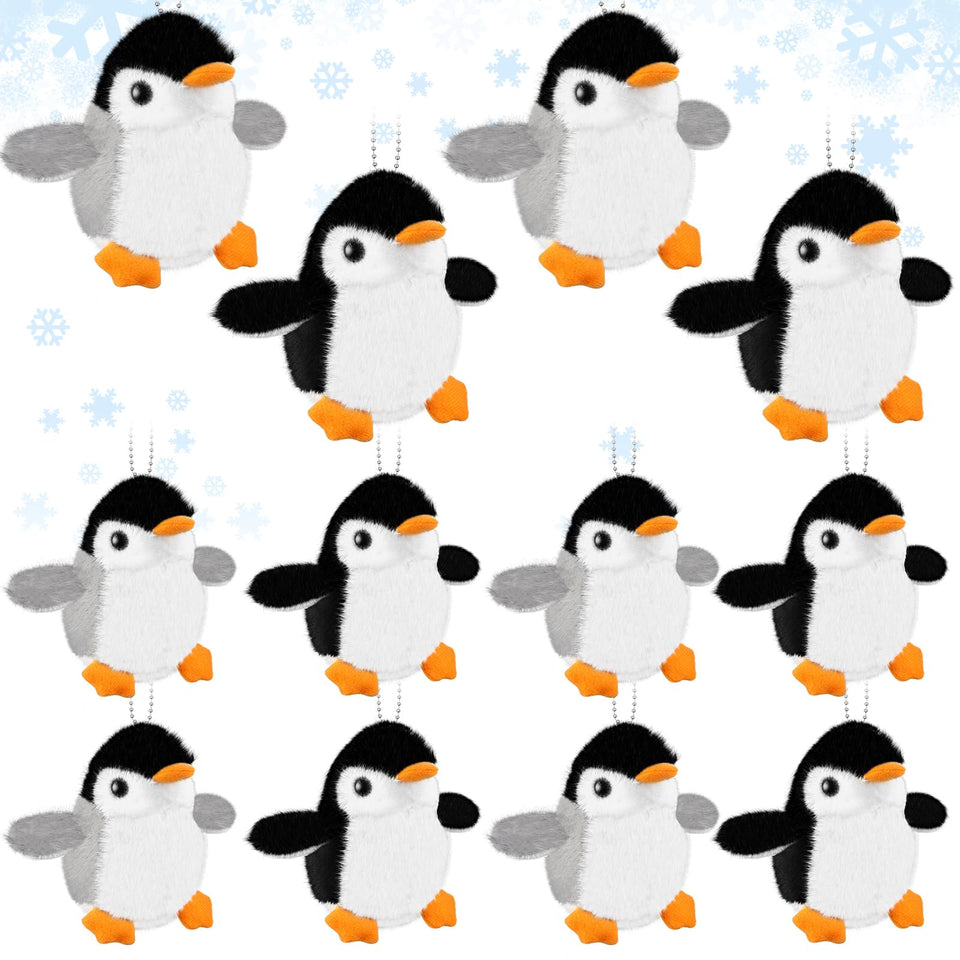 Kasyat penguin plush keychain set in multi colors for playful bag decoration.