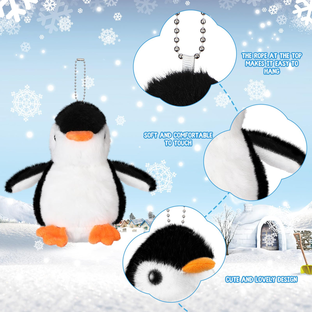 Kasyat penguin plush keychain with a metal ring for easy attachment.