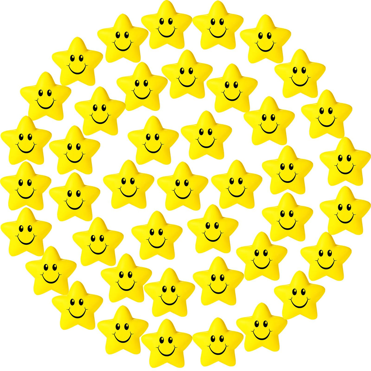 Kasyat star stress ball yellow with smile face for quick stress relief and focus.