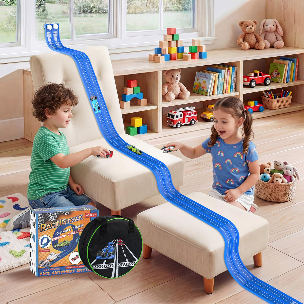 Katgogoo 20ft flex track start line for head-to-head races.