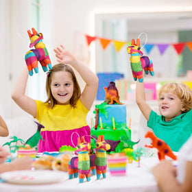 Kathfly donkey pinatas, colorful detail, ideal for brightening birthday party themes.
