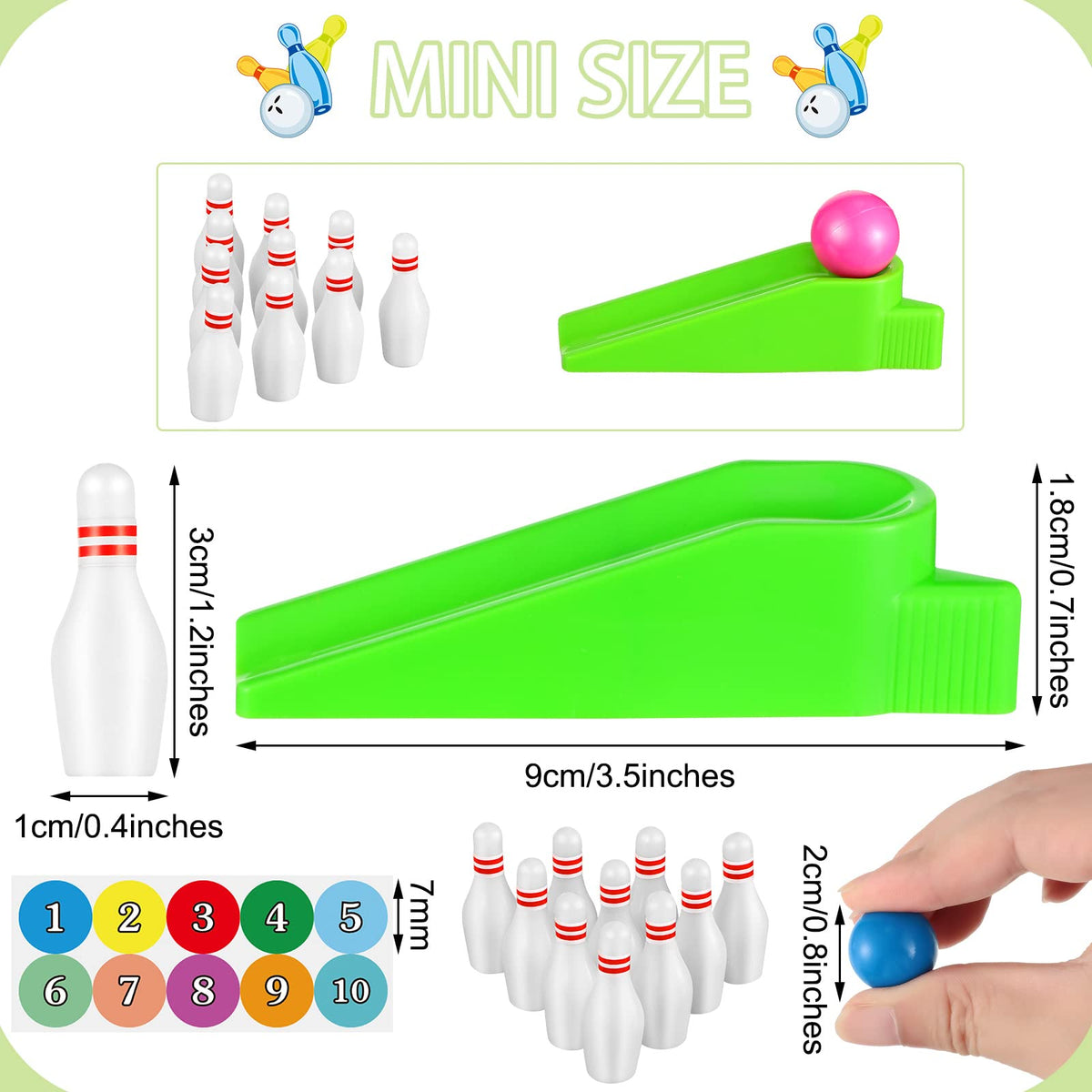 Kathfly mini bowling pins (10 per set) for quick tabletop play