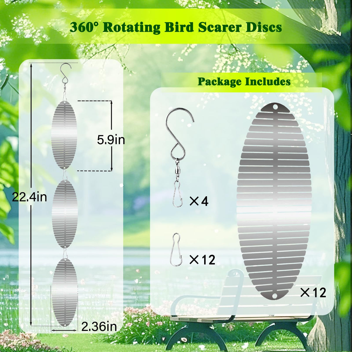 Katinyos Bird Deterren reflective light patterns deter birds with vivid sun flashes.