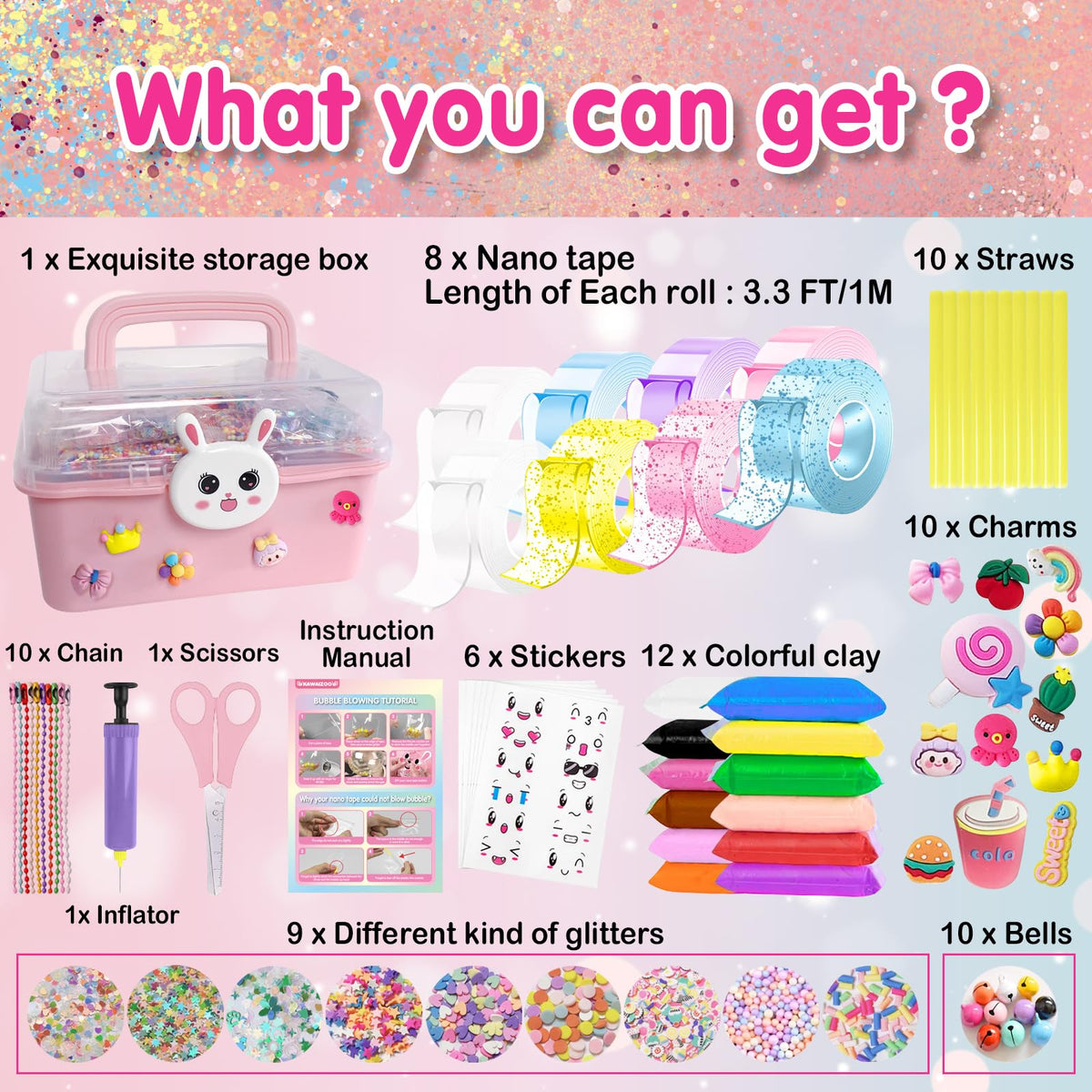 KAWAIZOO nano tape bubble kit multicolor tape rolls spark family creativity.
