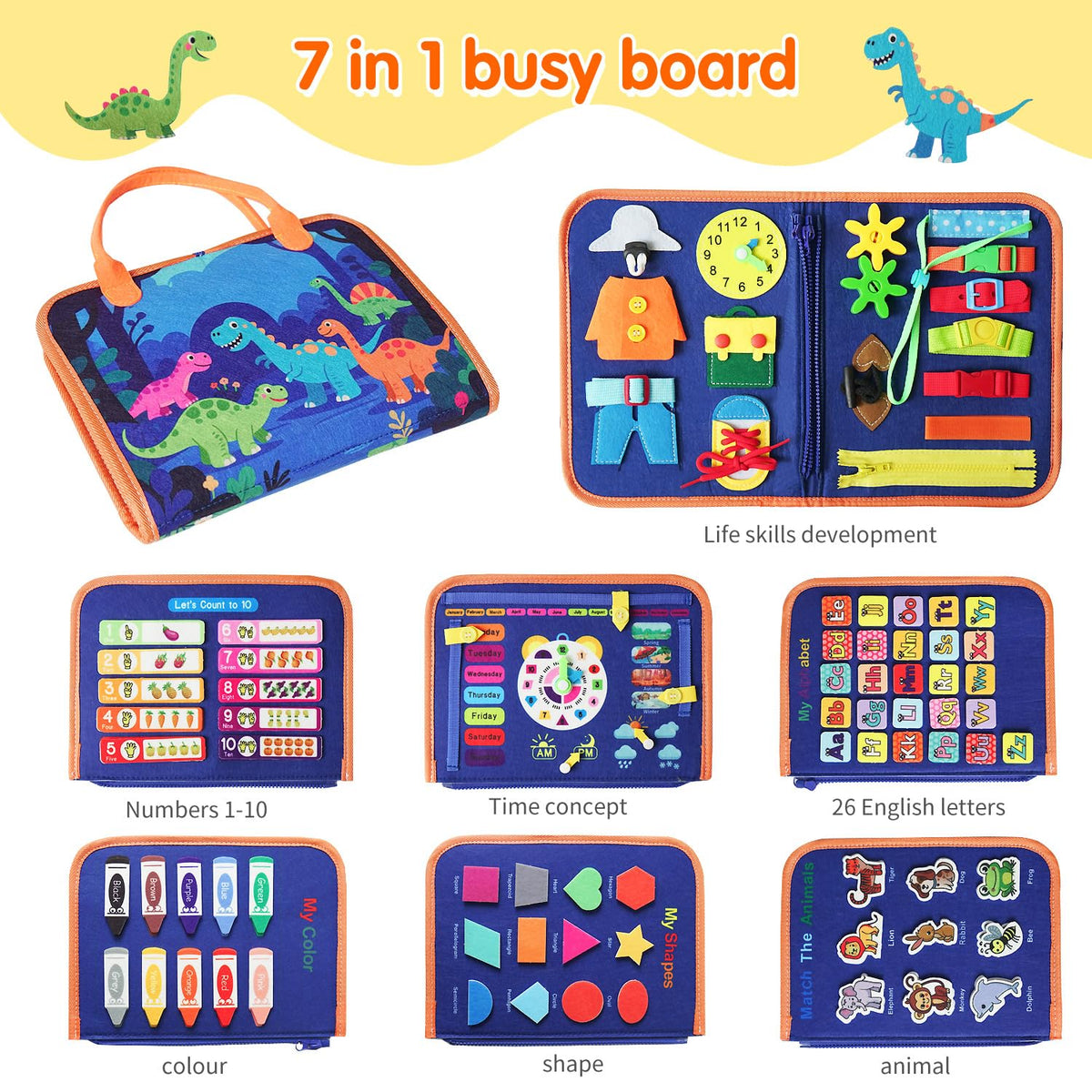 KAWITLO 8-page learning board engages toddlers with interactive alphabet and numbers.