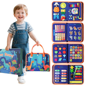 KAWITLO Dinosaur Busy Board cover showcases travel-friendly setup for calm car rides.