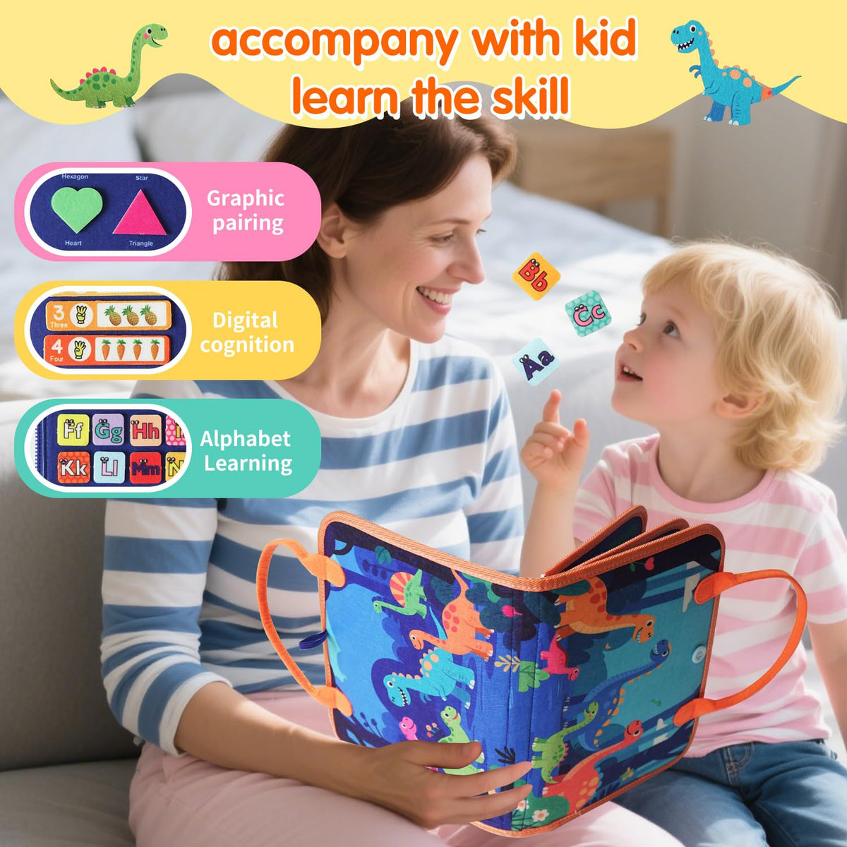 KAWITLO Zipper and snap activities build hand-eye coordination during quiet travel moments.
