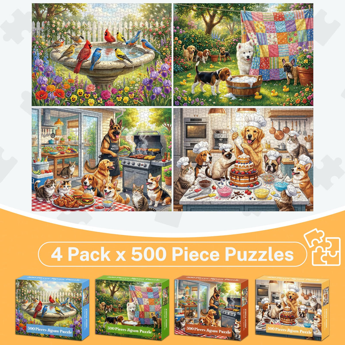 Kazmido 4-Pack Puzzles cats: calm solo focus with crisp imagery.