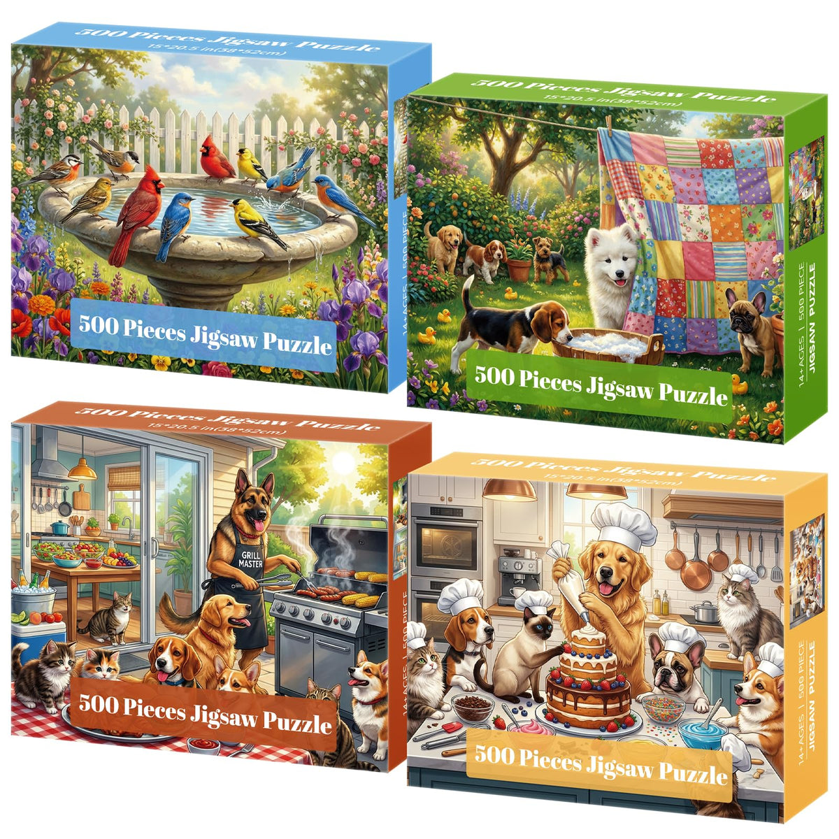 Kazmido 4-Pack Puzzles dogs: engaging family time with vibrant artwork.