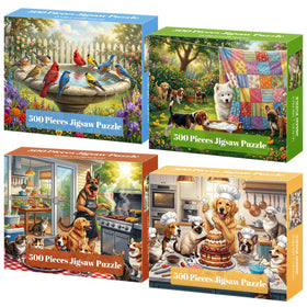 Kazmido 4-Pack Puzzles dogs: engaging family time with vibrant artwork.