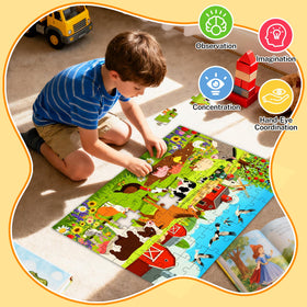 Kazmido farm creatures 100-piece puzzle develops concentration for kids.
