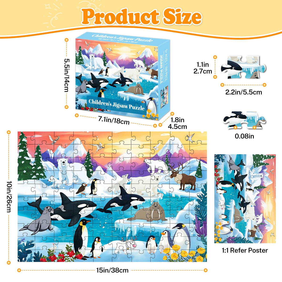 Kazmido ocean friends 100-piece puzzle enhances hand-eye coordination.