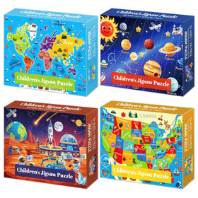 Kazmido world map 100-piece puzzle box helps kids learn geography with vivid colors.
