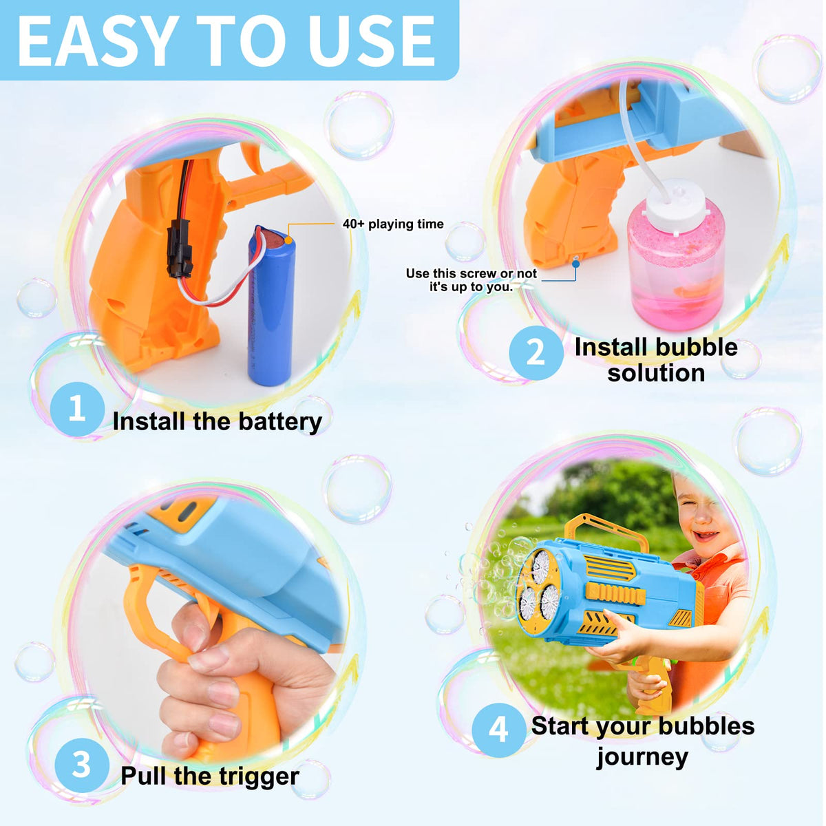 KB KAIBO 1760ml bubble solution included for extended play sessions