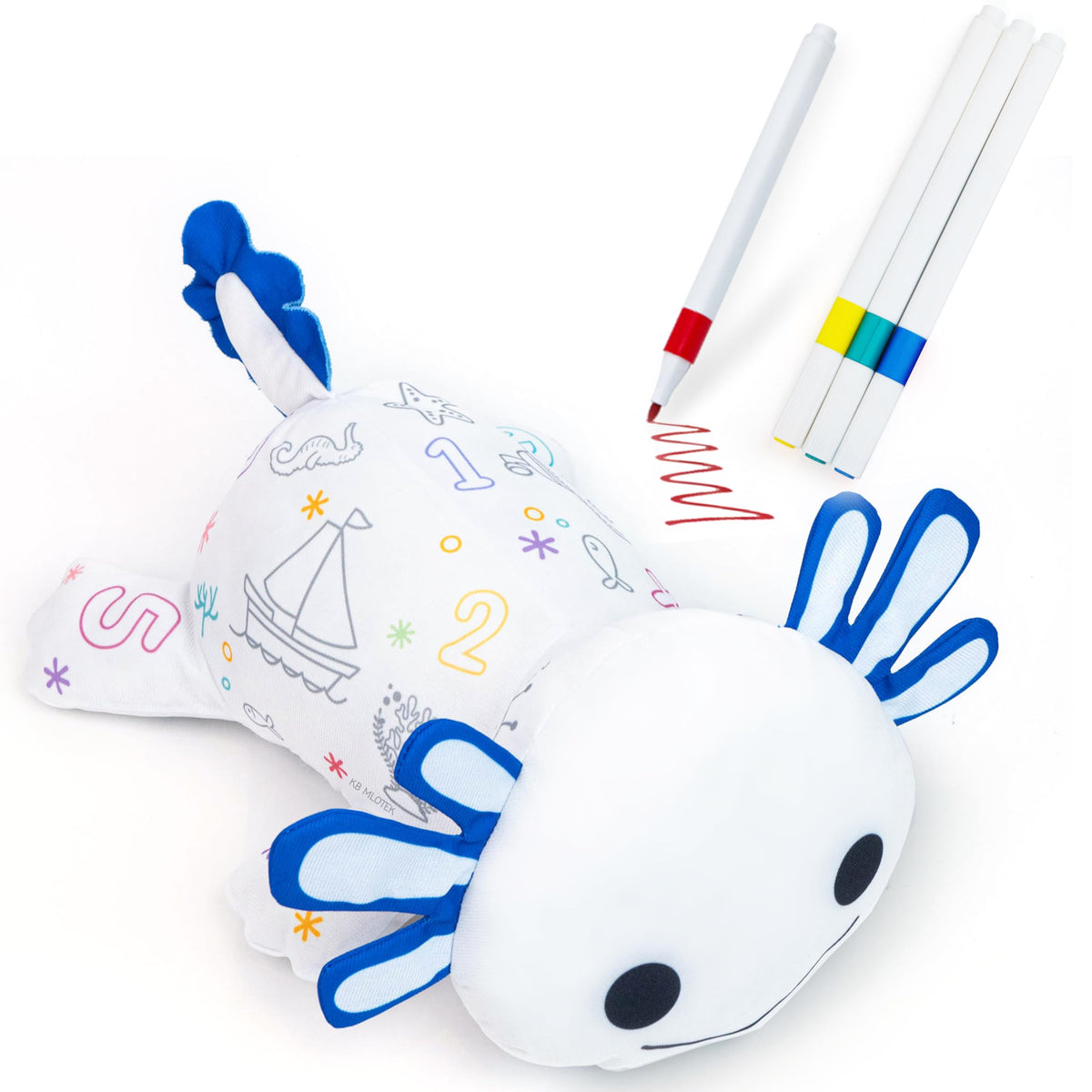 KB Mlotek Axolotl Coloring Plush ready for doodling with traceable numbers.