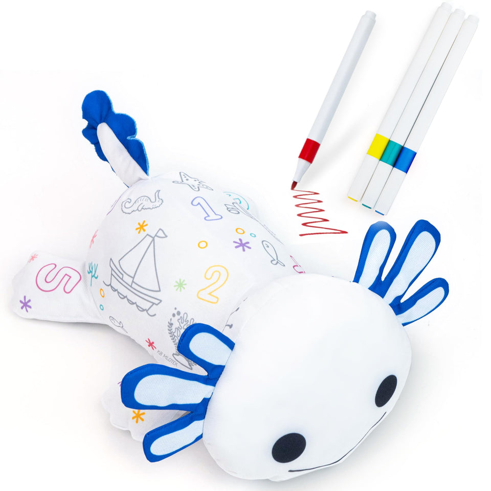 KB Mlotek Axolotl Coloring Plush ready for doodling with traceable numbers.