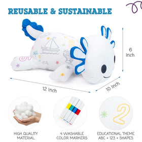 KB Mlotek Axolotl plush shows traceable numbers design for counting practice.