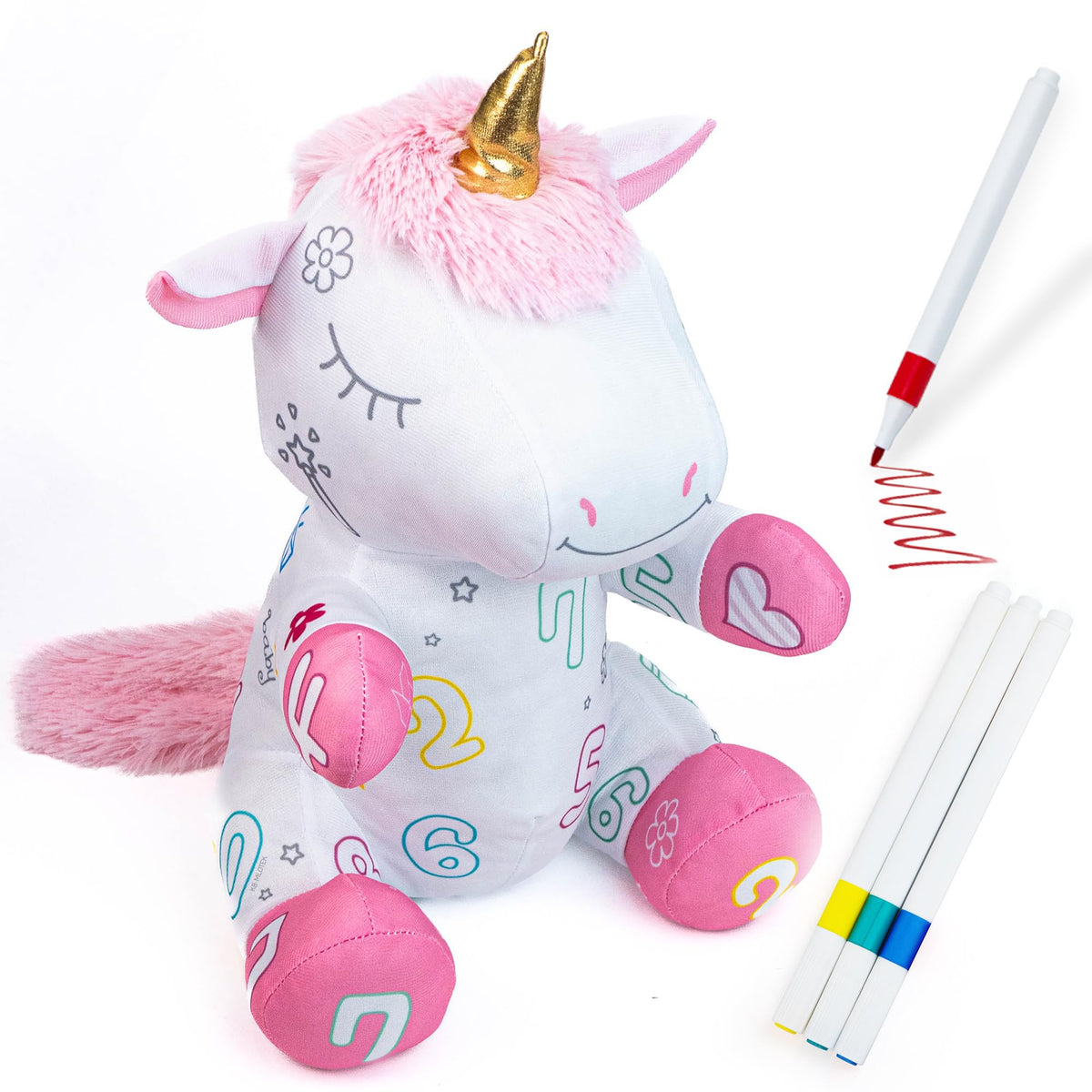 KB Mlotek Unicorn Coloring Plush Toy front view highlighting learning and play