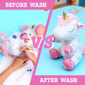 KB Mlotek Unicorn Coloring Plush Toy with markers enables washable doodling