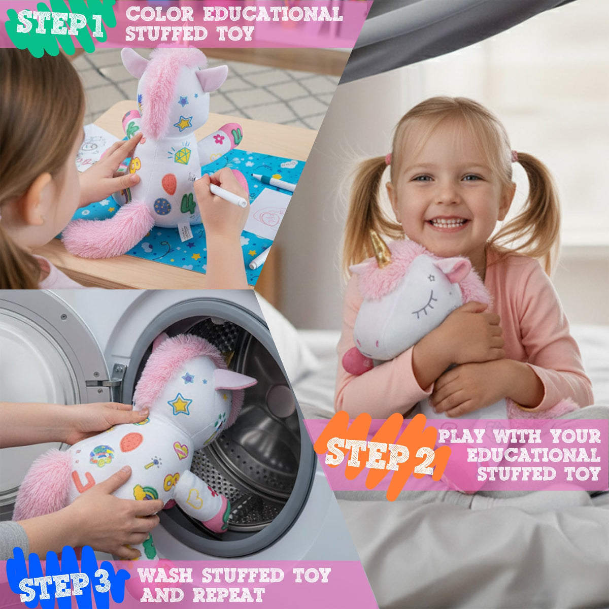 KB Mlotek Unicorn Coloring Plush Toy soft durable fabric for cuddles and play