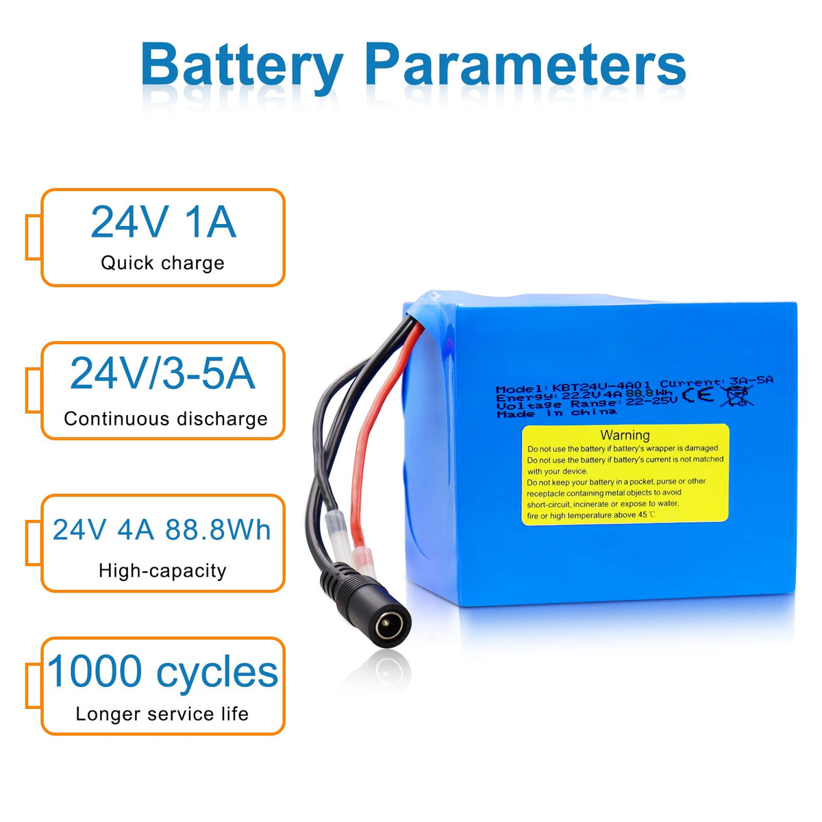 KBT 24V 4Ah battery dimensions shown for proper fit in your ride-on toy.
