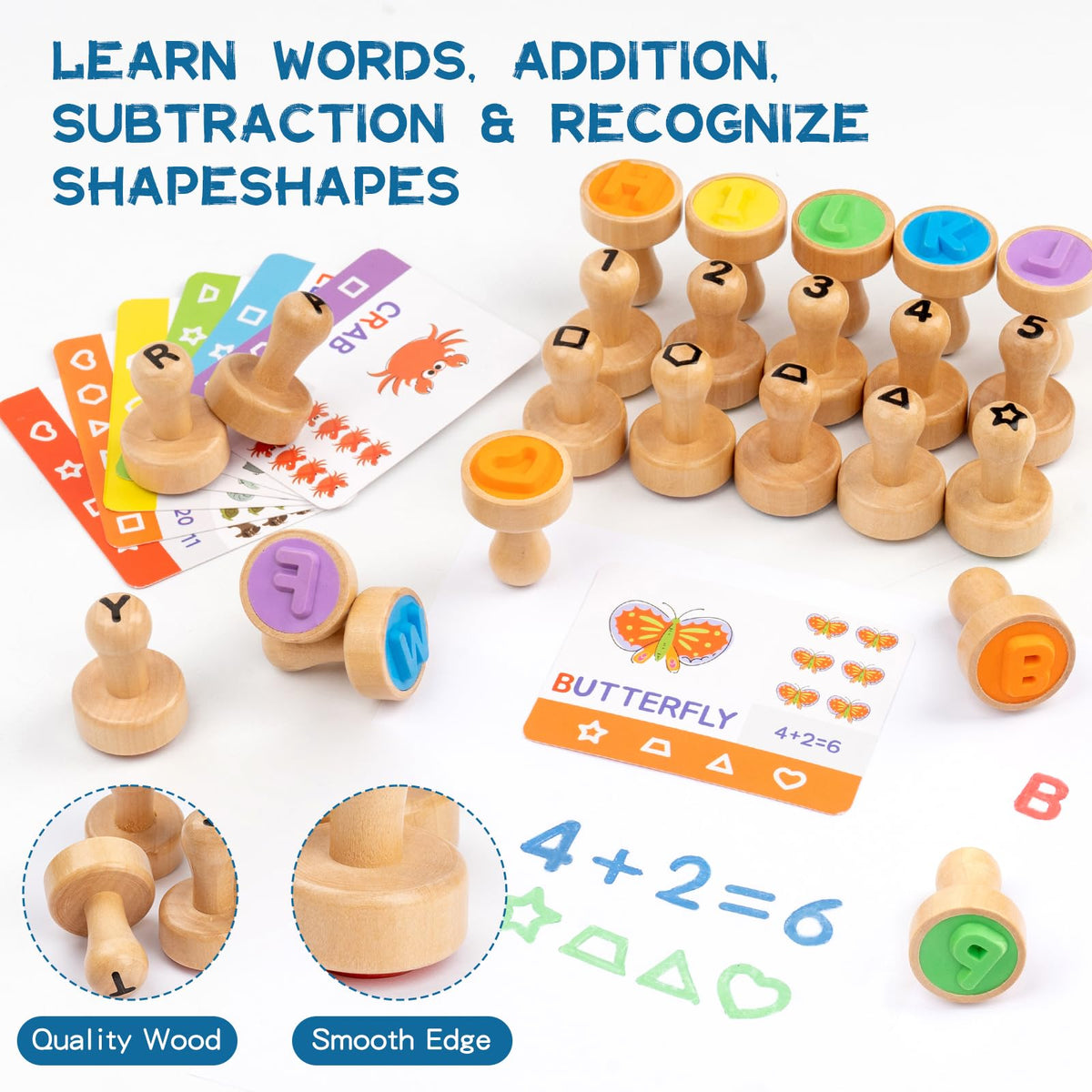 KDSFT Activity cards help learning spellings and basic math ideas.