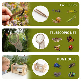 KDSFT butterfly net and wooden habitat ideal for backyard insect viewing.