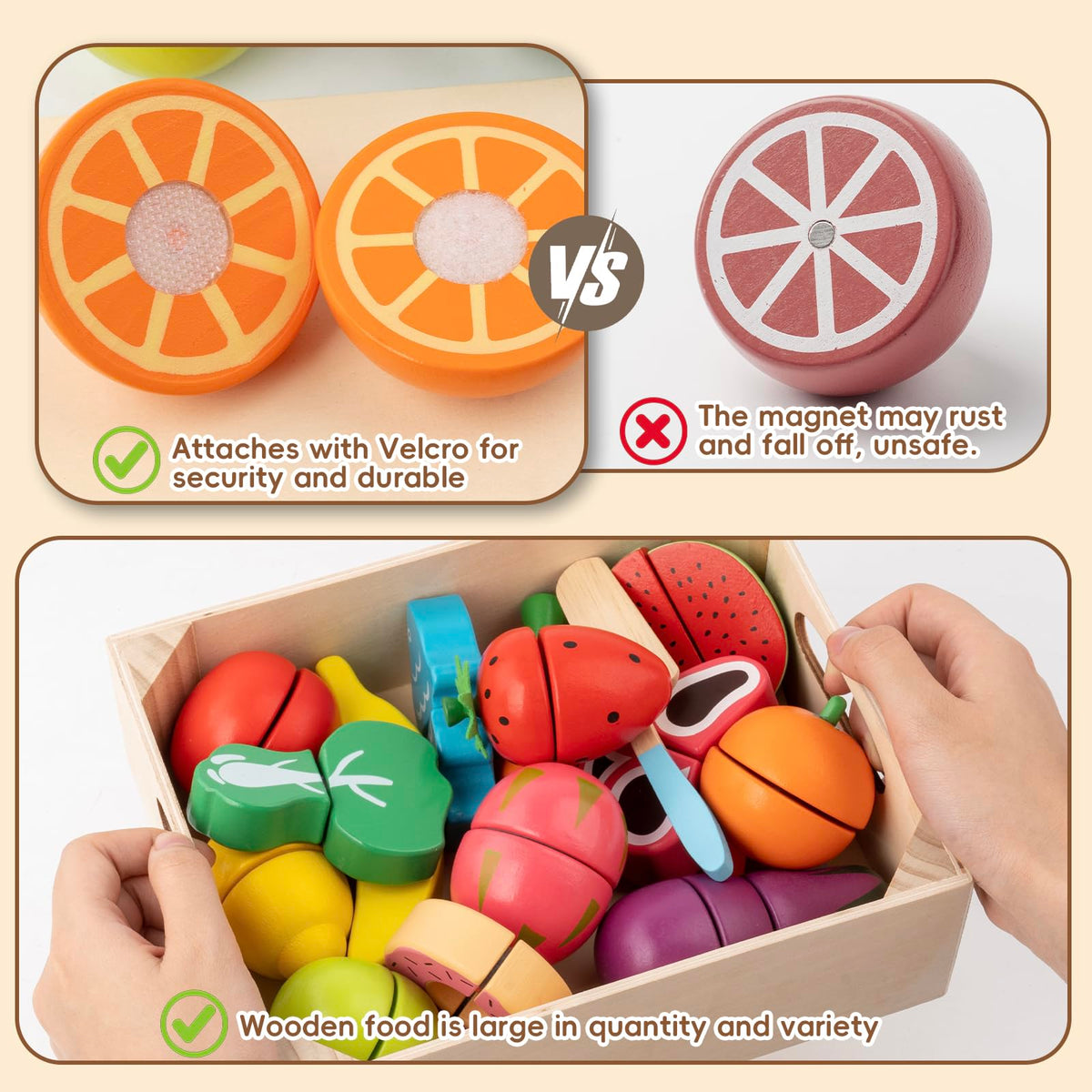 KDSFT Velcro fruits and vegetables provide easy slicing and satisfying crunch sound.
