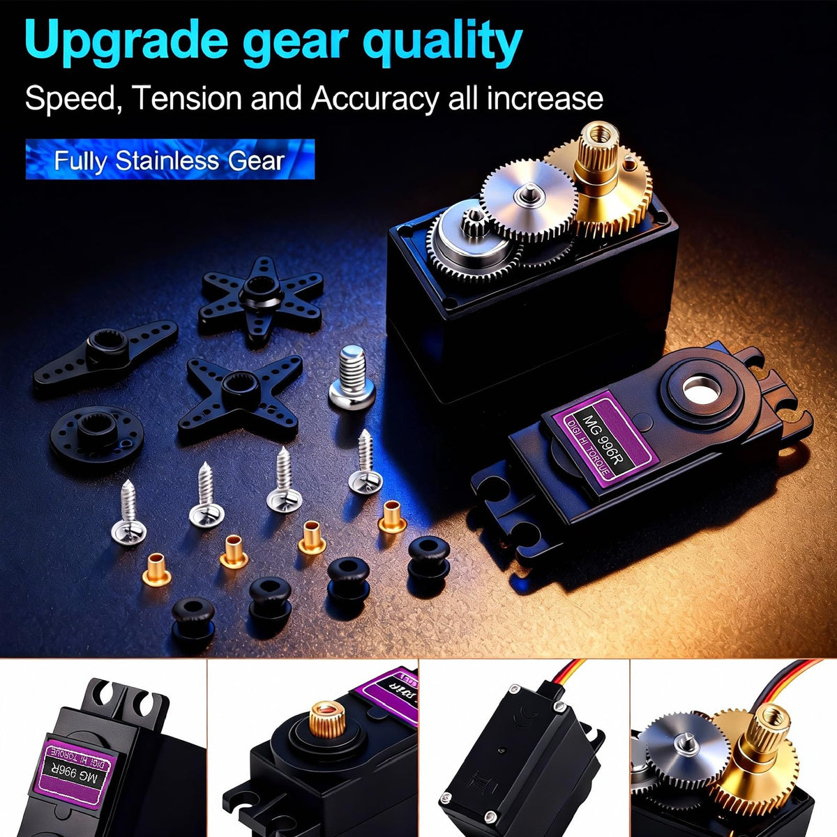 KEAcvise MG996R servo with external adapter enhances stability in builds