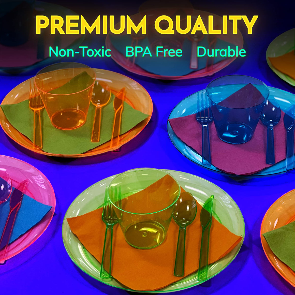Kedudes neon utensils set in four colors for easy serving.