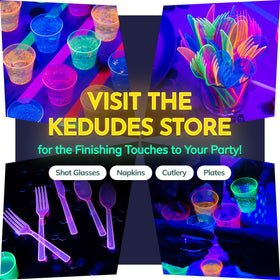 Kedudes packaging for neon party sets allows quick setup.