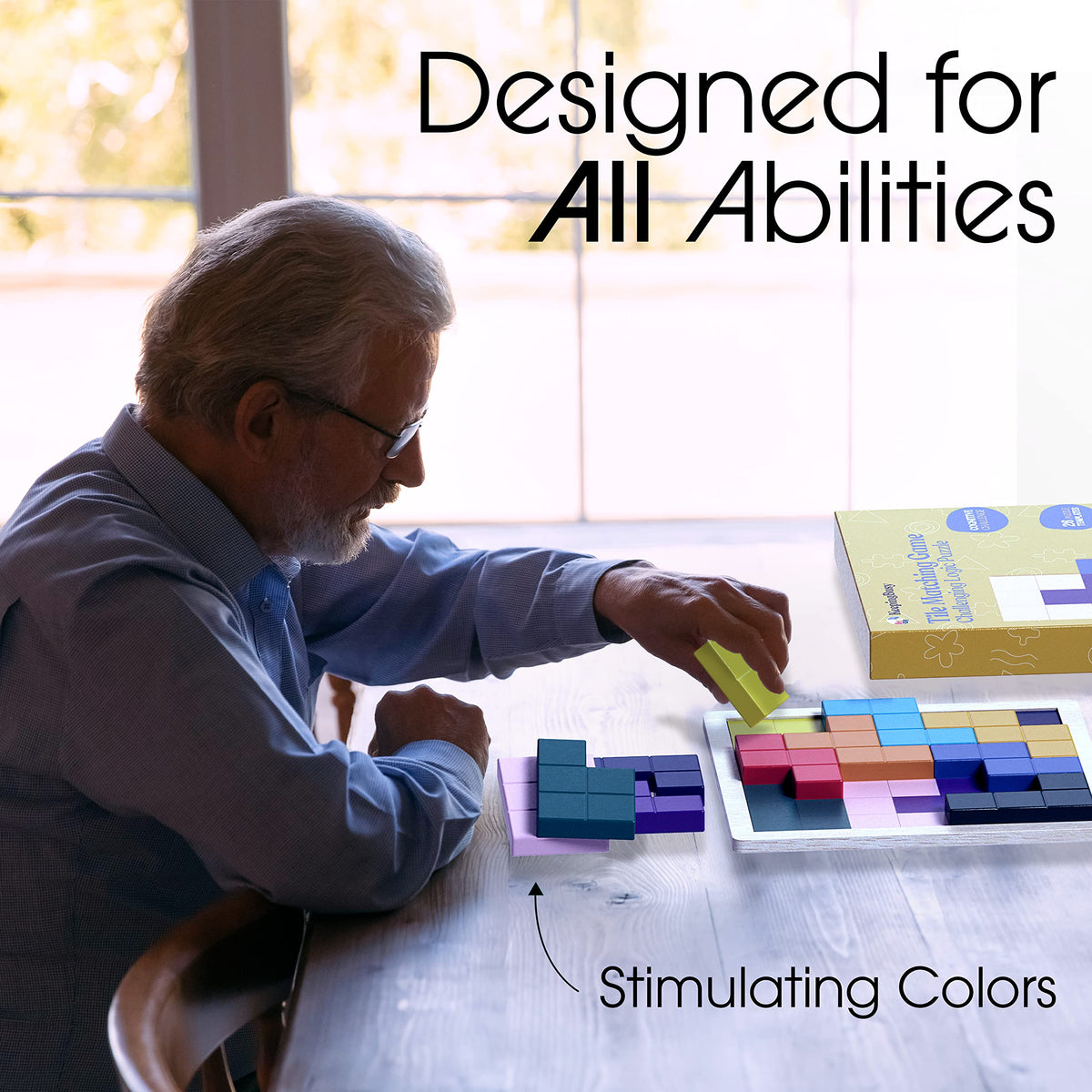 Keeping Busy colorful dementia pieces provide visual engagement.