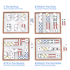Keeping Busy Match the Dots Dominoes instruction guide shows simple setup and play steps
