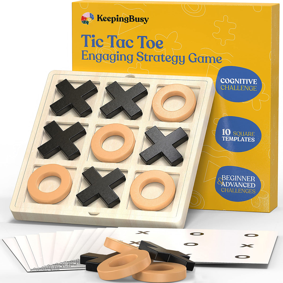 Keeping Busy Tic Tac Toe wooden pieces, easy to grip for seniors and caregivers.