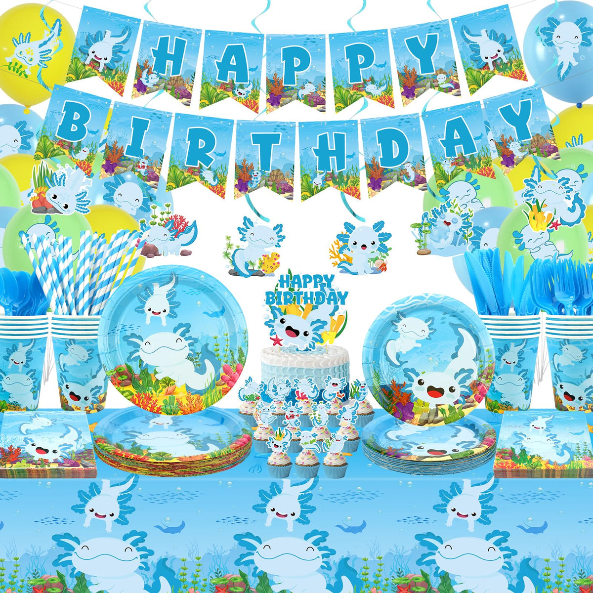 KEFAN Blue Axolotl banner adds a festive focal point for a memorable birthday backdrop