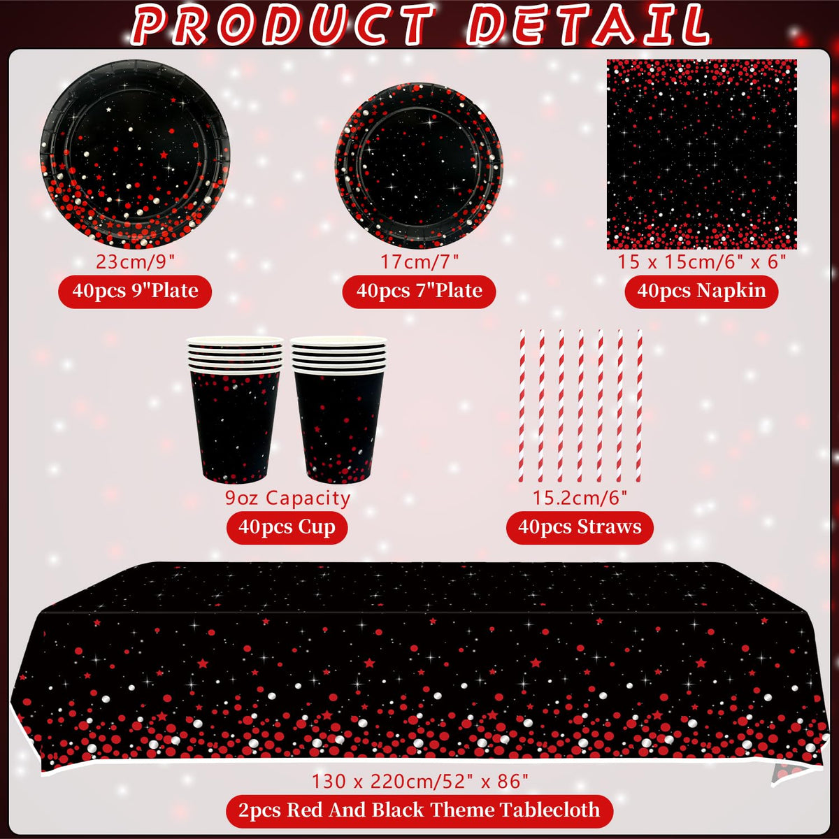 KEFAN red-black 7-inch plates for easy portions during parties