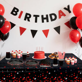 KEFAN red-black tablecloths to create a polished base for tables