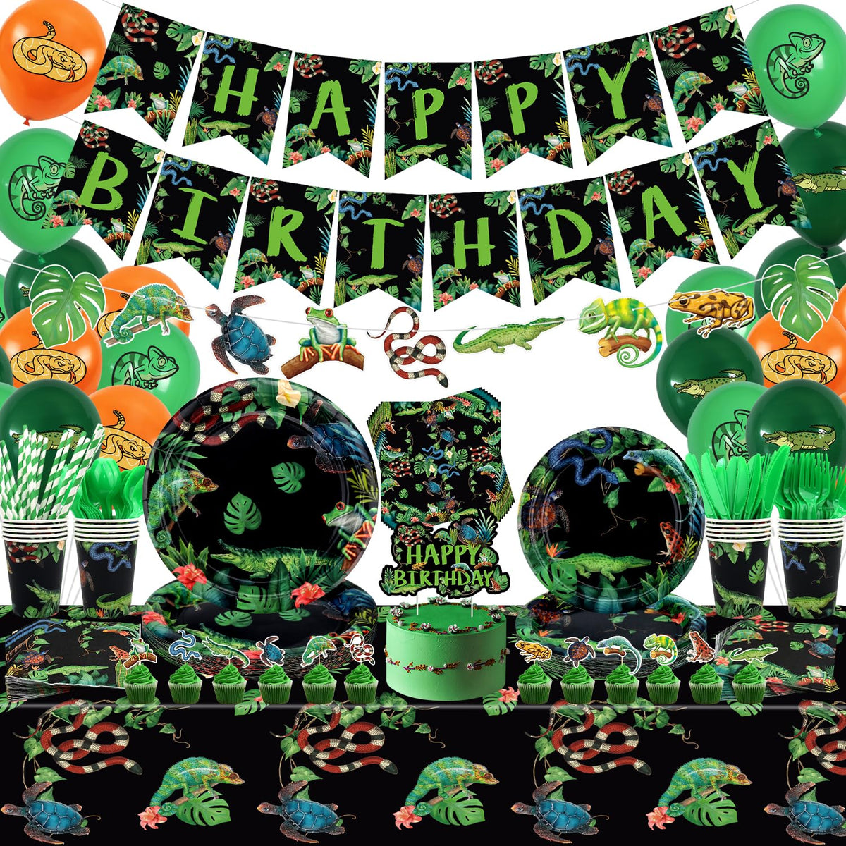 KEFAN reptile banner happy birthday decor for reptile party