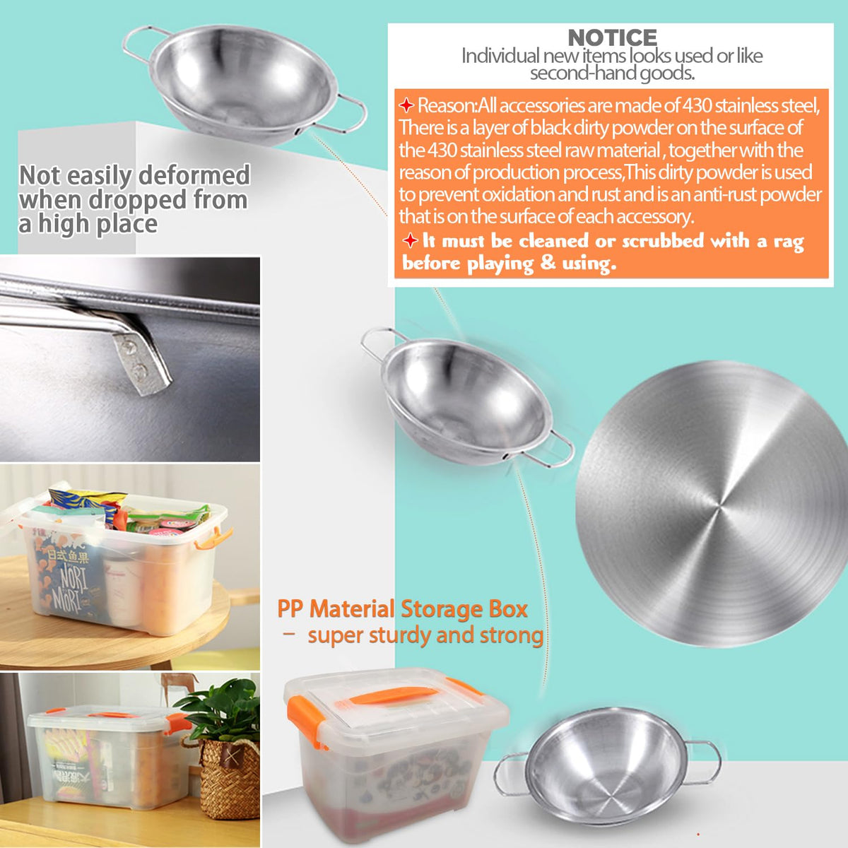 KEJIH mini size kids kitchen lids for pretend cooking.