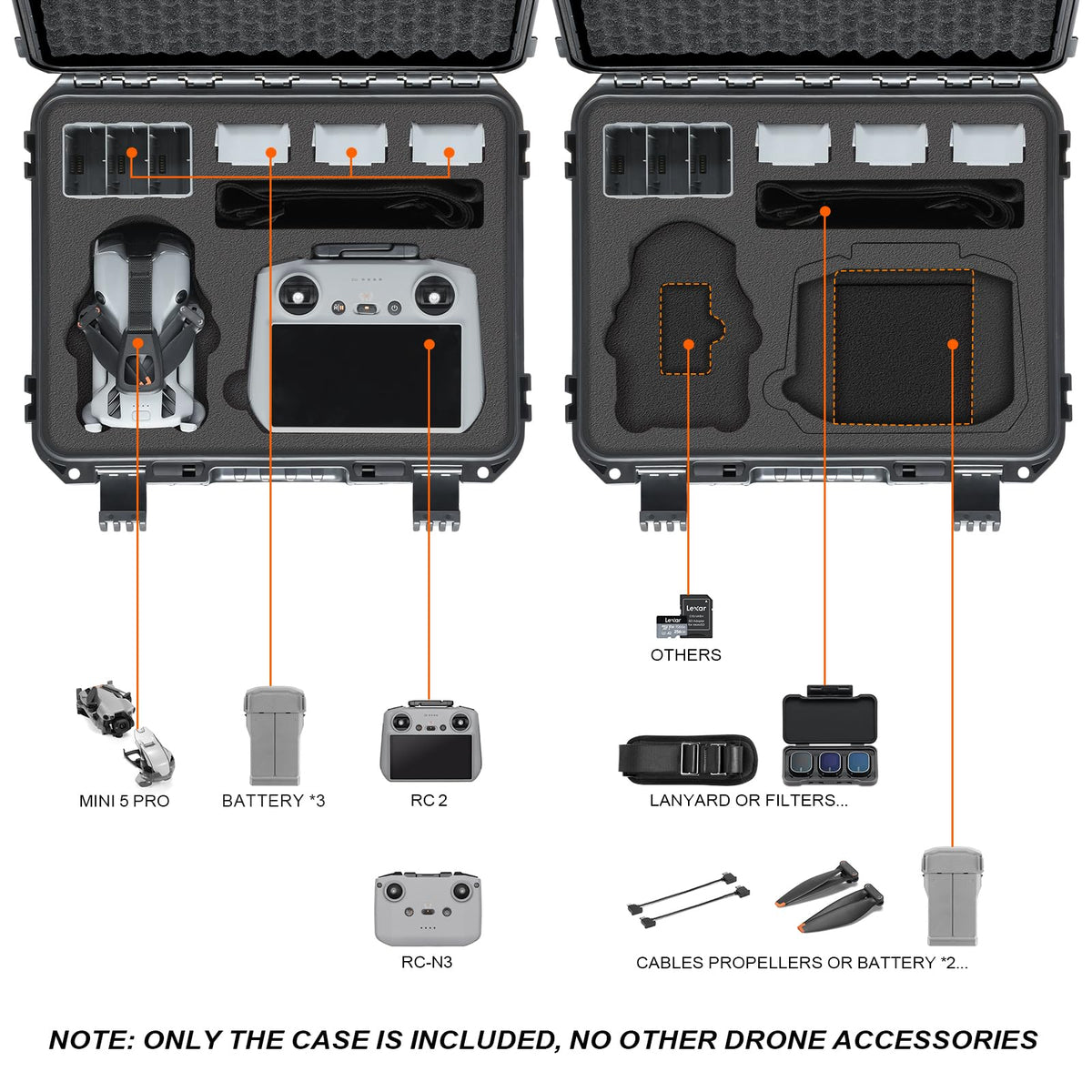 Keketoha case open showing foam interior securing batteries and props