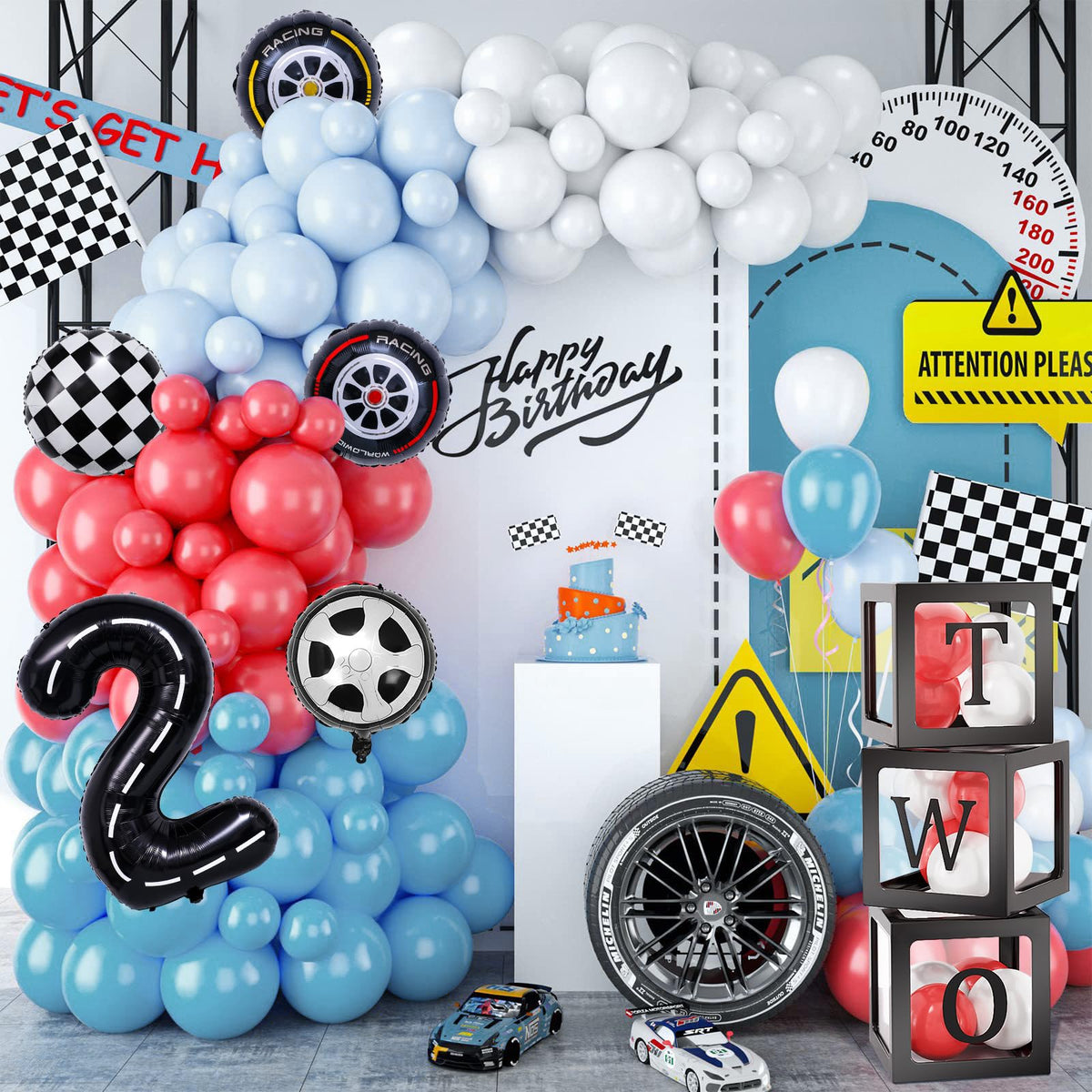 KELENO 134 checkered balloons boost race car vibes
